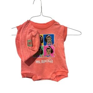 Baby Ms Rachel Bodysuit‎ Set Peach 0-3M Short Sleeve Hat Snap Bottom